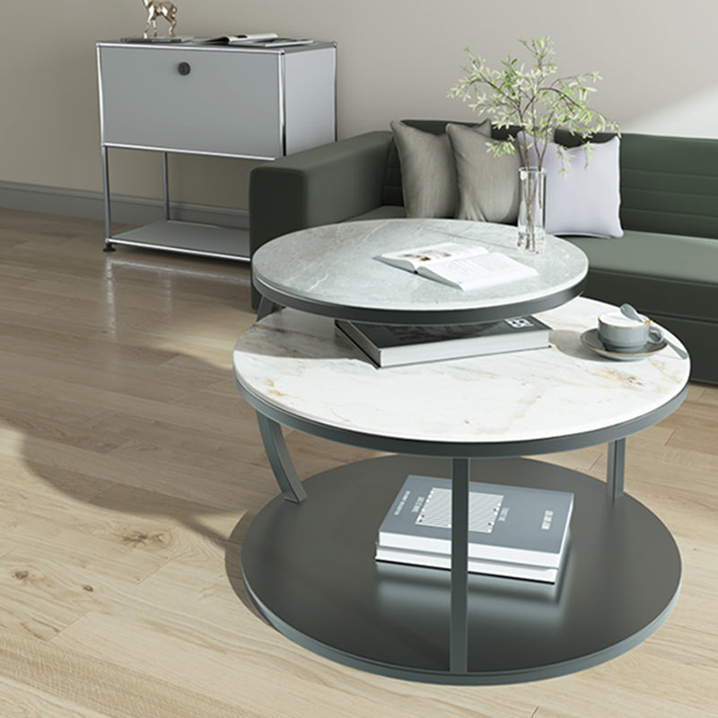 Glam Slate Coffee Table No Distressing Round Cocktail Table for Bedroom
