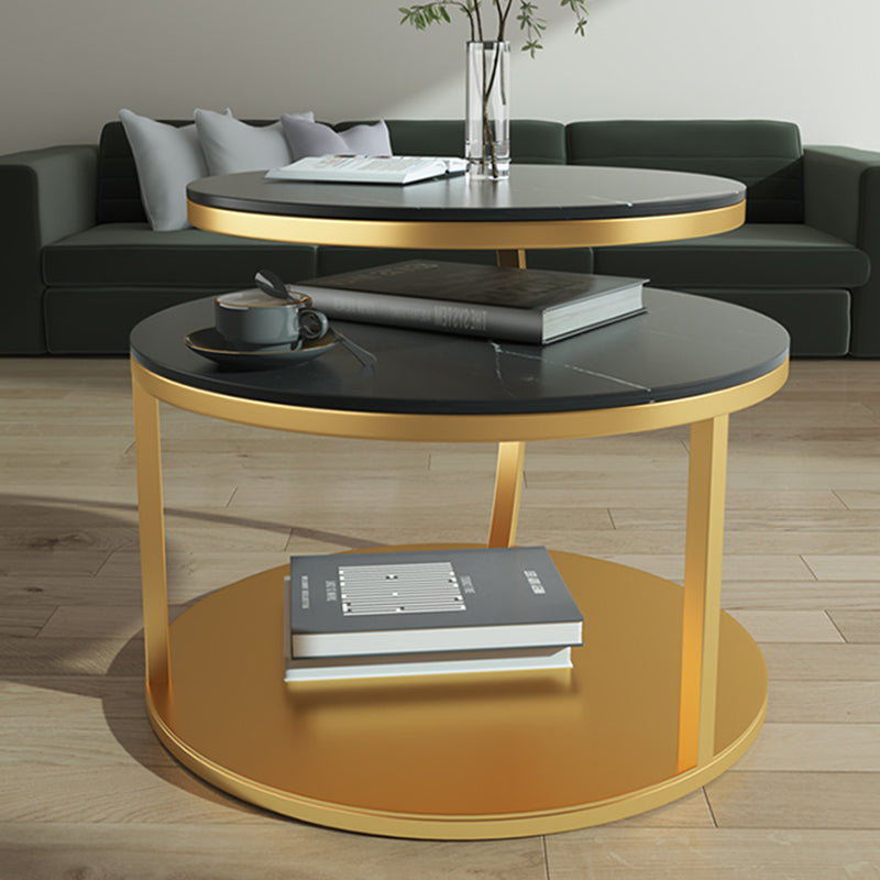 Glam Slate Coffee Table No Distressing Round Cocktail Table for Bedroom