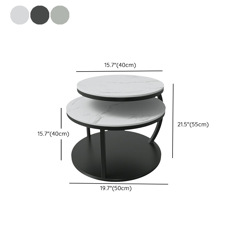 Glam Slate Coffee Table No Distressing Round Cocktail Table for Bedroom