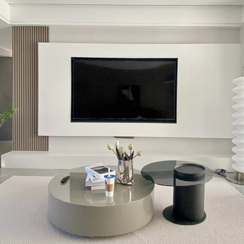 Modern Coffee Table Round Nesting Coffee Table with Storage Drawers