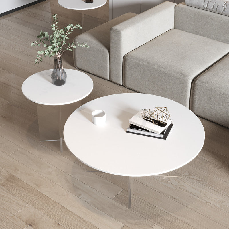 Slate and Acrylic Cocktail Table Modern White Round Coffee Table