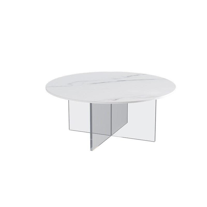 Slate and Acrylic Cocktail Table Modern White Round Coffee Table