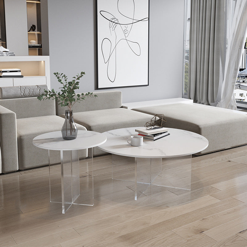 Slate and Acrylic Cocktail Table Modern White Round Coffee Table