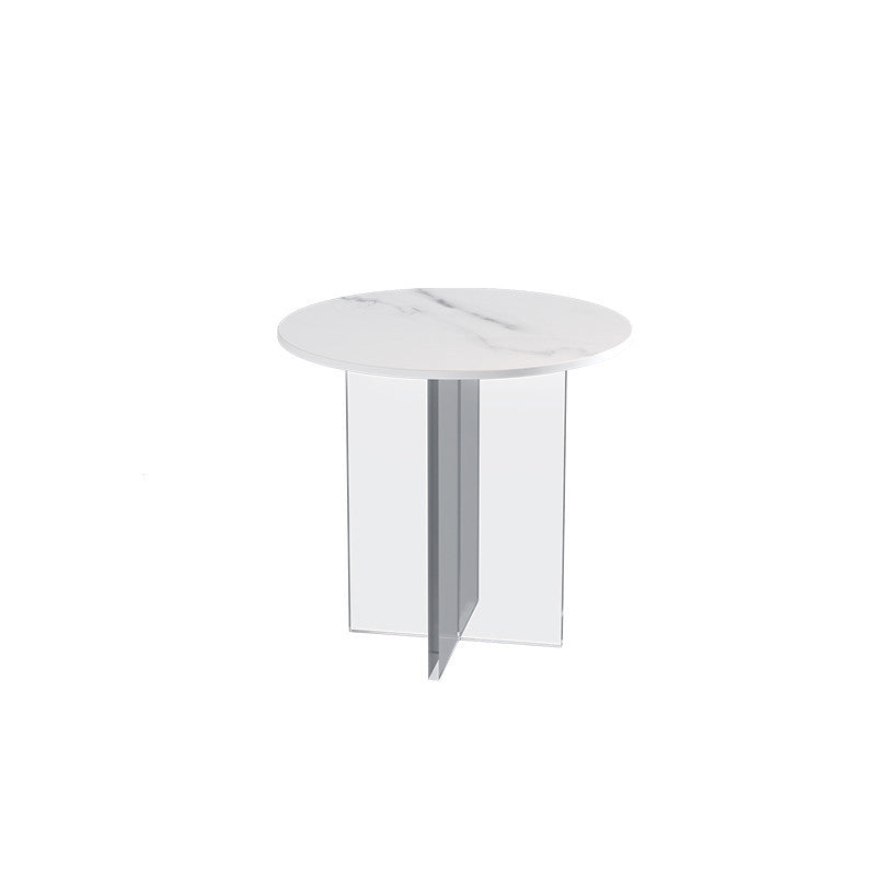 Slate and Acrylic Cocktail Table Modern White Round Coffee Table