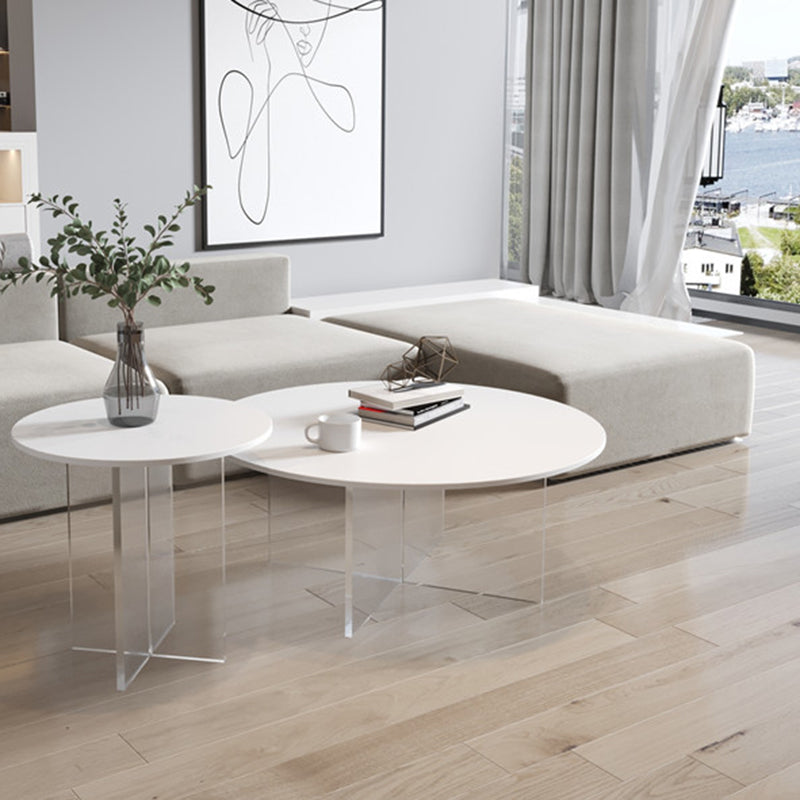 Slate and Acrylic Cocktail Table Modern White Round Coffee Table