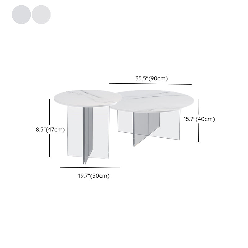 Slate and Acrylic Cocktail Table Modern White Round Coffee Table