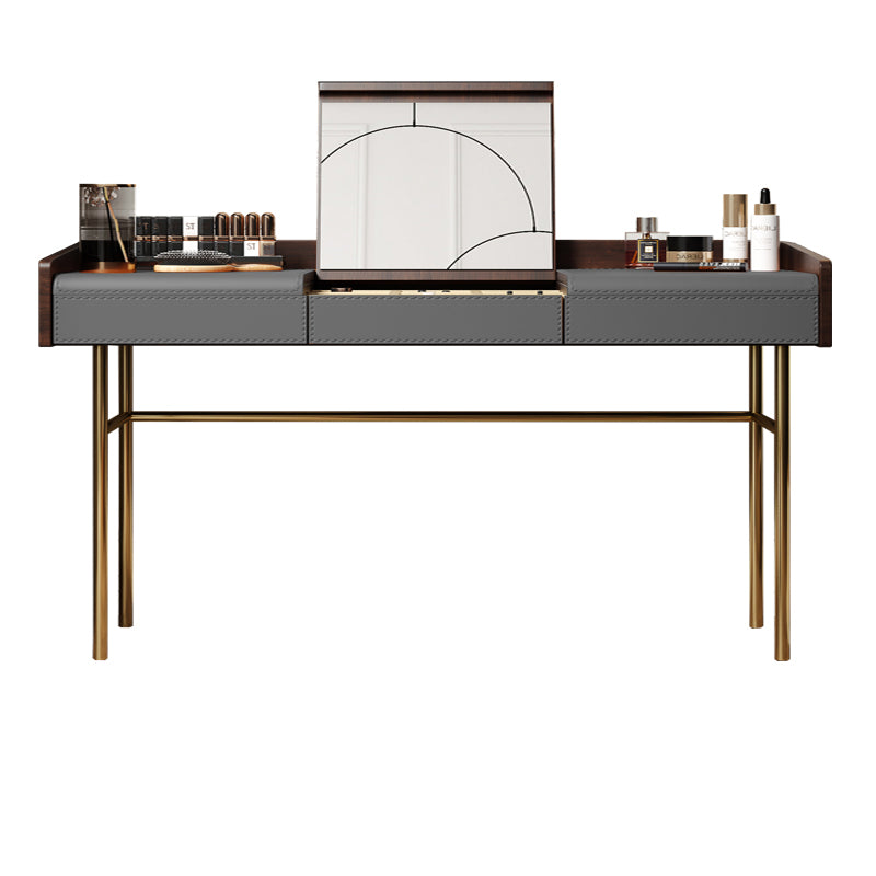 Glam Vanity Set Flip-Top Leather With Drawer Mirror Bedroom Make-up Vanity