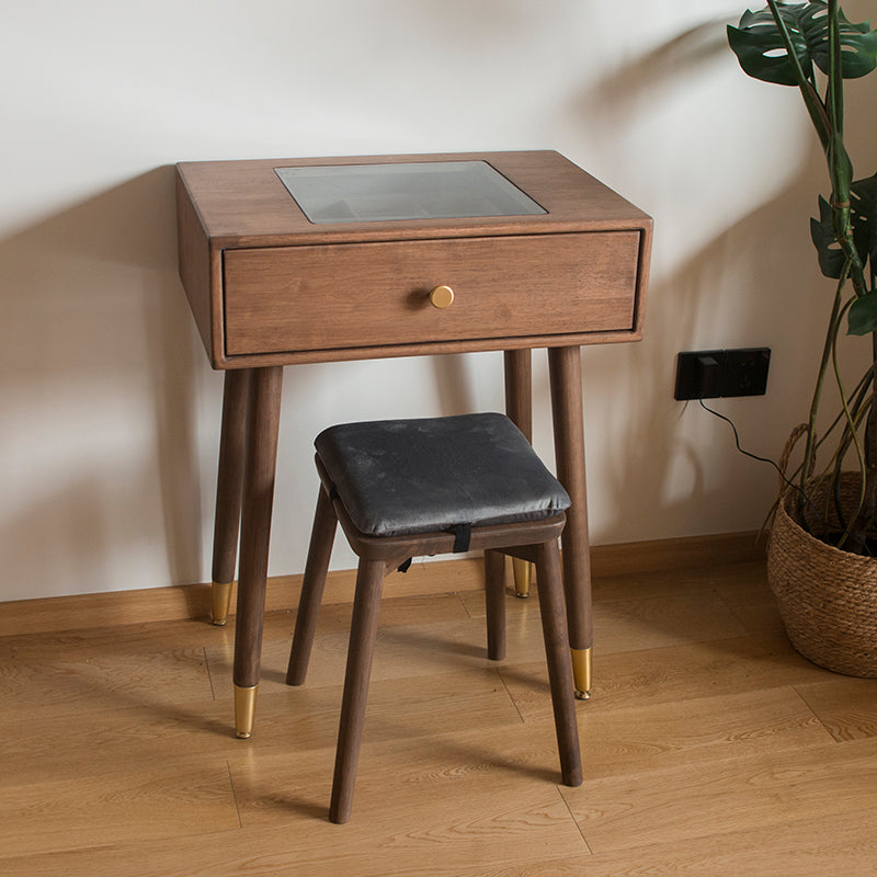 Contemporary Make-up Vanity with Drawers in Brown Rubberwood