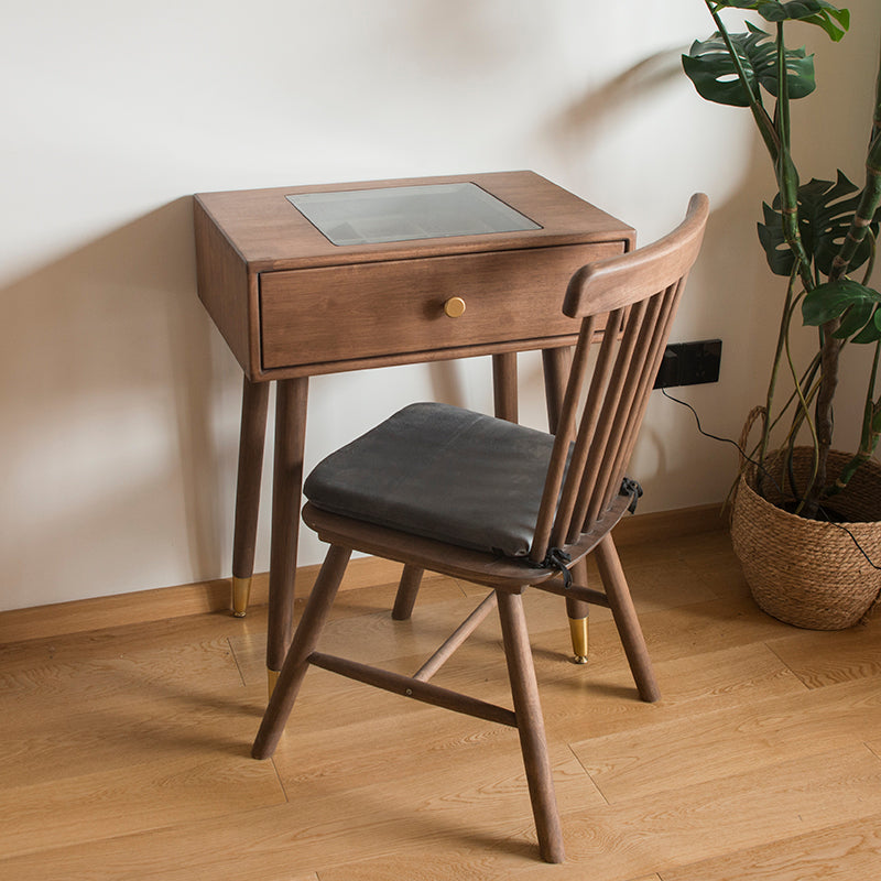 Contemporary Make-up Vanity with Drawers in Brown Rubberwood