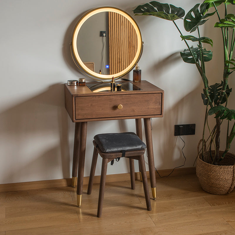 Contemporary Make-up Vanity with Drawers in Brown Rubberwood