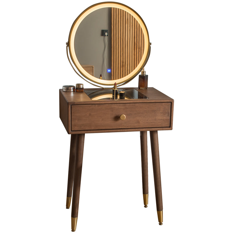 Contemporary Make-up Vanity with Drawers in Brown Rubberwood