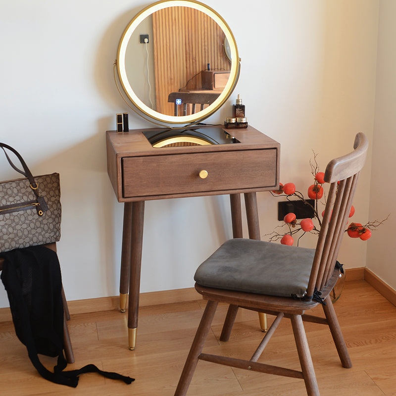Contemporary Make-up Vanity with Drawers in Brown Rubberwood
