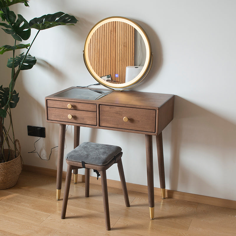 Contemporary Make-up Vanity with Drawers in Brown Rubberwood