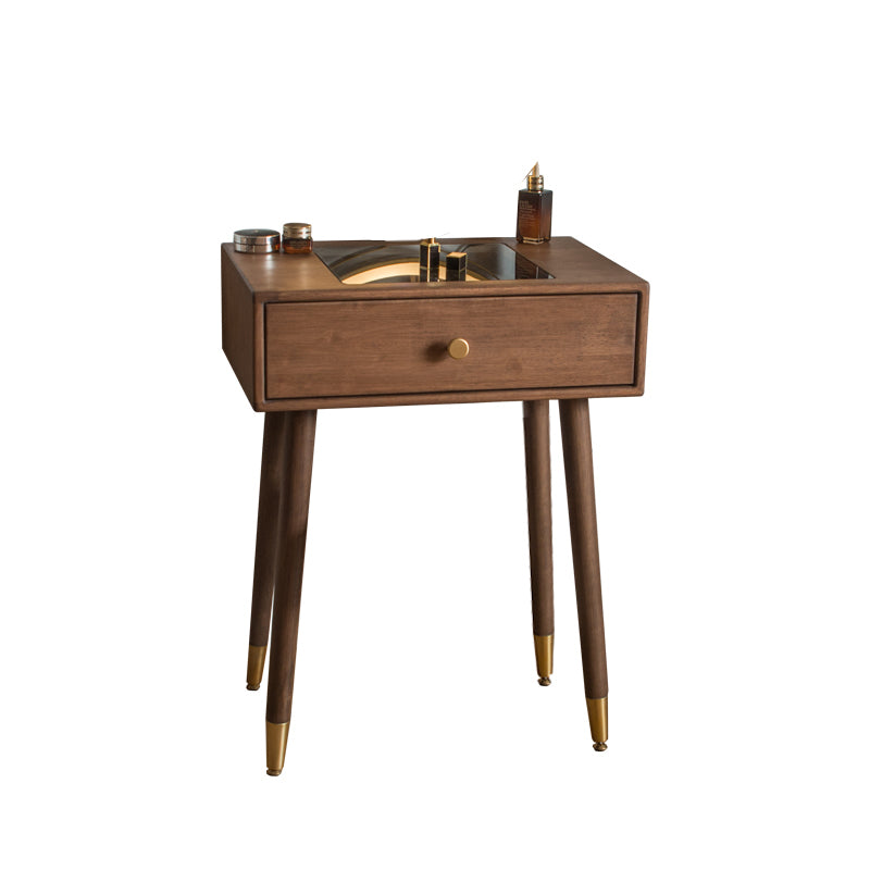 Contemporary Make-up Vanity with Drawers in Brown Rubberwood