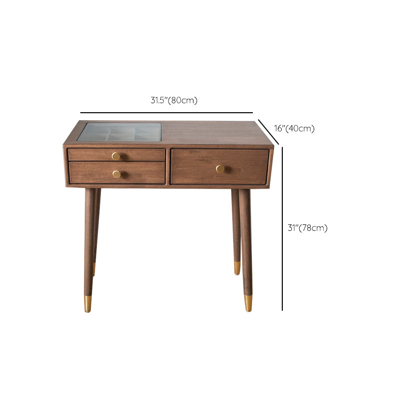 Contemporary Make-up Vanity with Drawers in Brown Rubberwood
