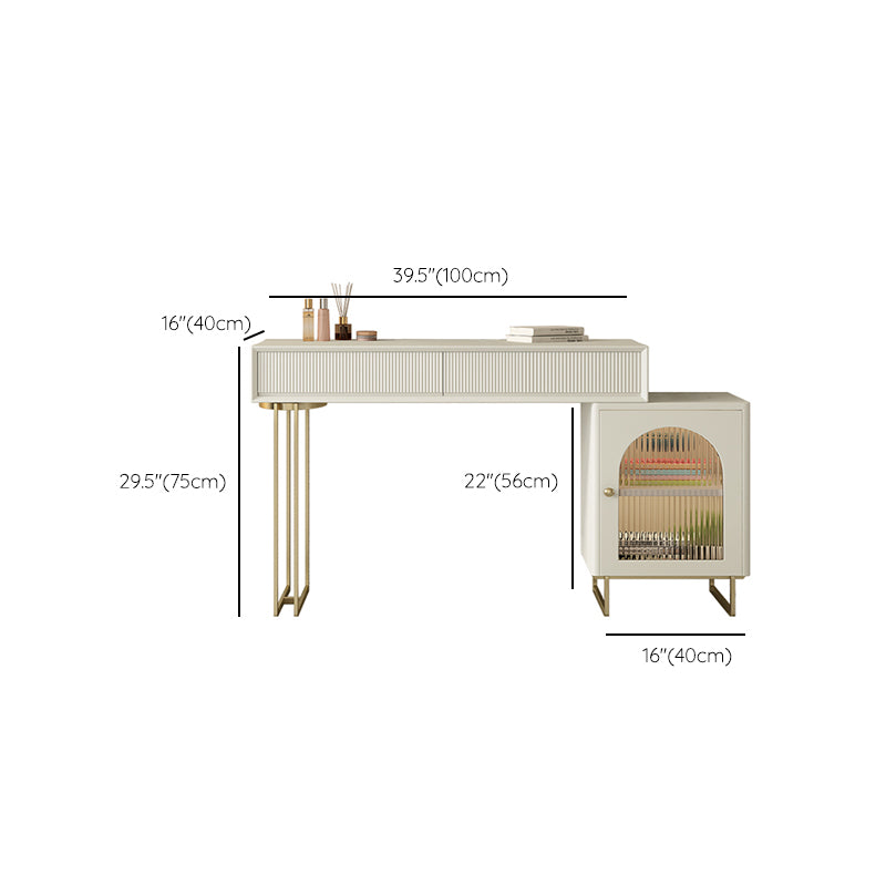 Contemporary Beige Solid Wood Makeup Vanity Desk with Metal Base