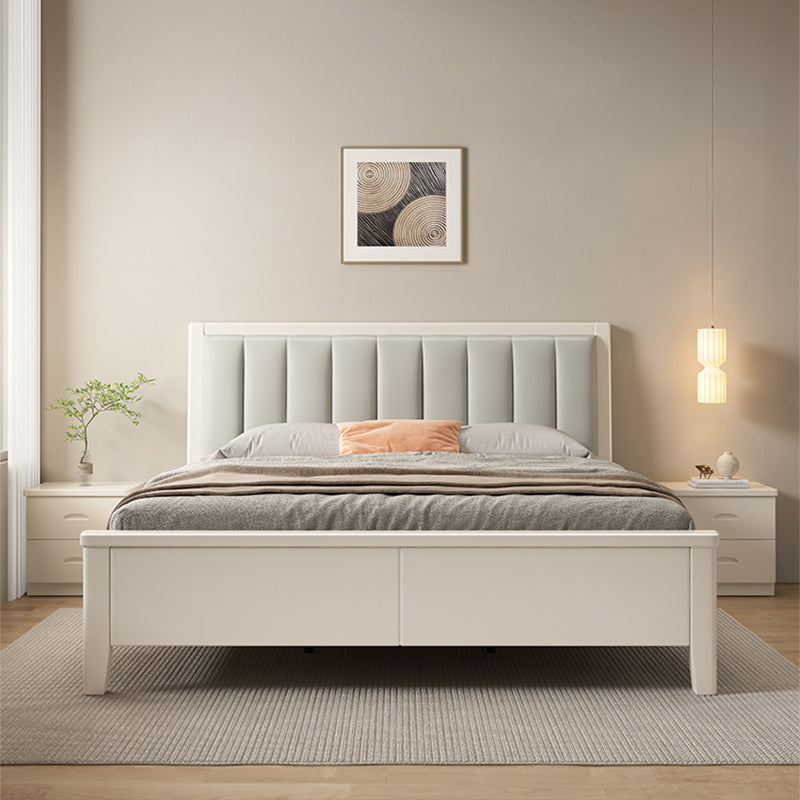 No Distressing Panel Standard Bed Solid Color Panel Bed with Upholstered Headboard