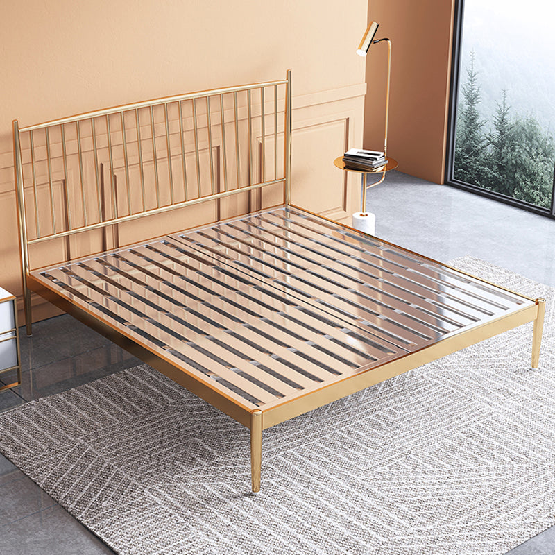 Gold Slat Bed Glam No Distressing Open-Frame Bed with Headboard