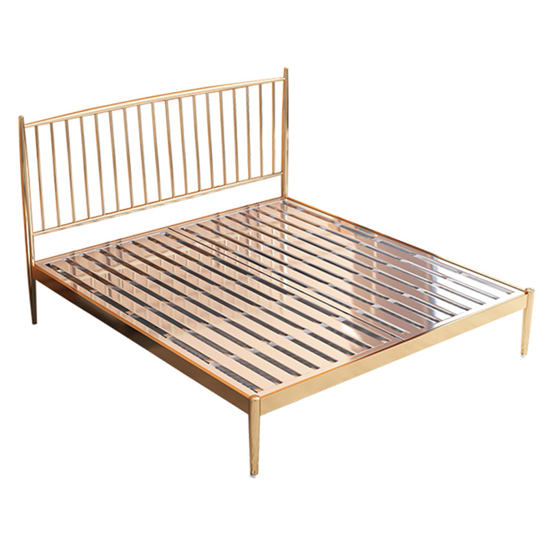 Gold Slat Bed Glam No Distressing Open-Frame Bed with Headboard