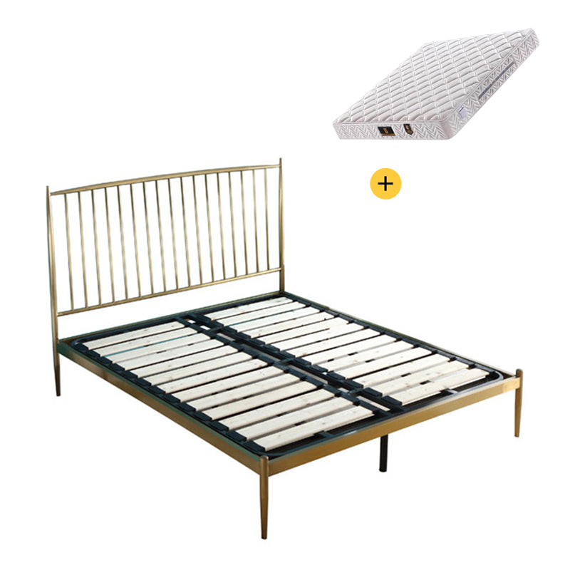 Gold Slat Bed Glam No Distressing Open-Frame Bed with Headboard