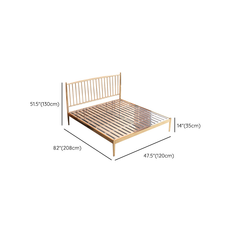 Gold Slat Bed Glam No Distressing Open-Frame Bed with Headboard