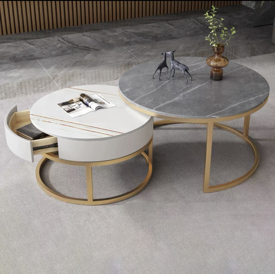 Glam Frame Side Table No Distressing Faux Marble End Table for Bedroom