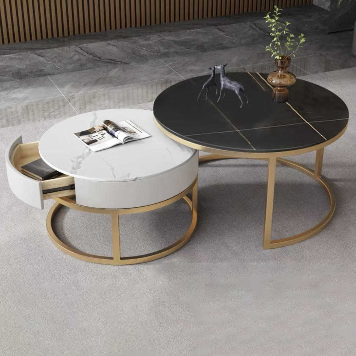 Glam Frame Side Table No Distressing Faux Marble End Table for Bedroom