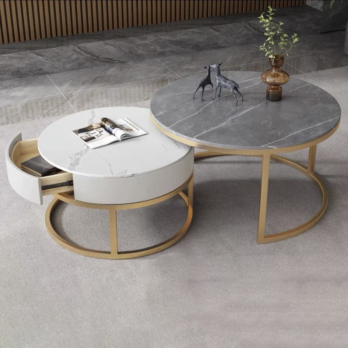 Glam Frame Side Table No Distressing Faux Marble End Table for Bedroom