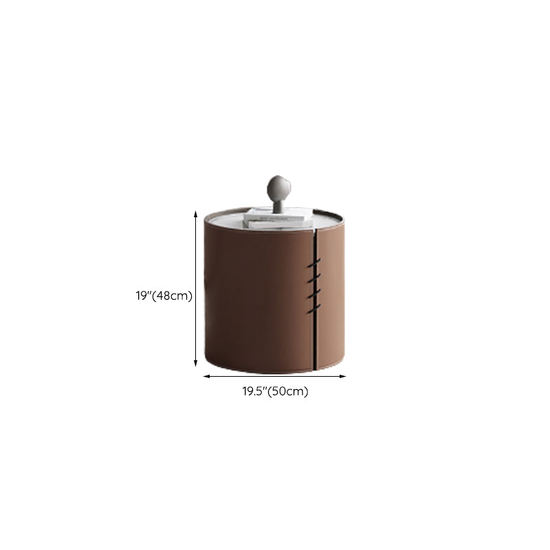Contemporary Round Coffee Table Leather and Stone Coffee or End Table Drum