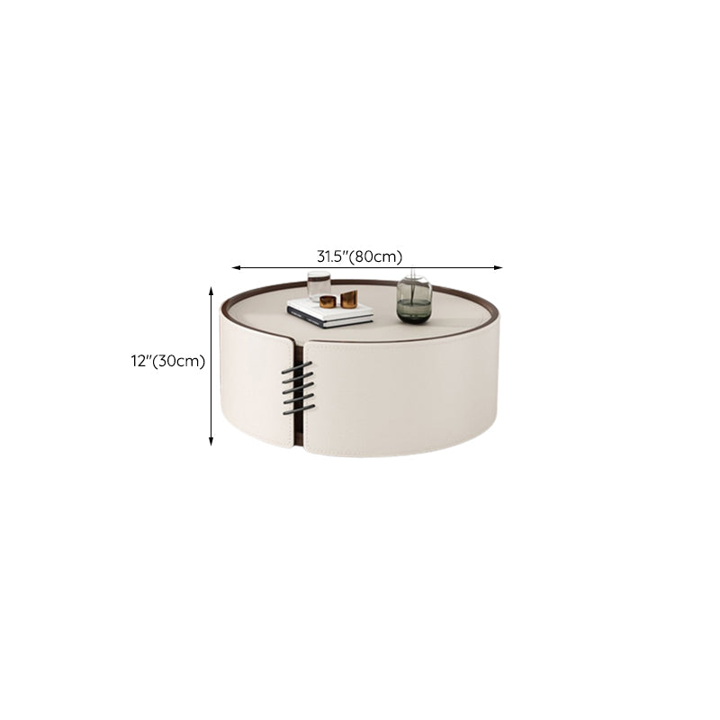 Contemporary Round Coffee Table Leather and Stone Coffee or End Table Drum