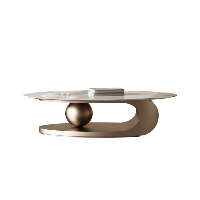 Glam Slate Pedestal Coffee Table Oval White Coffee Table Set