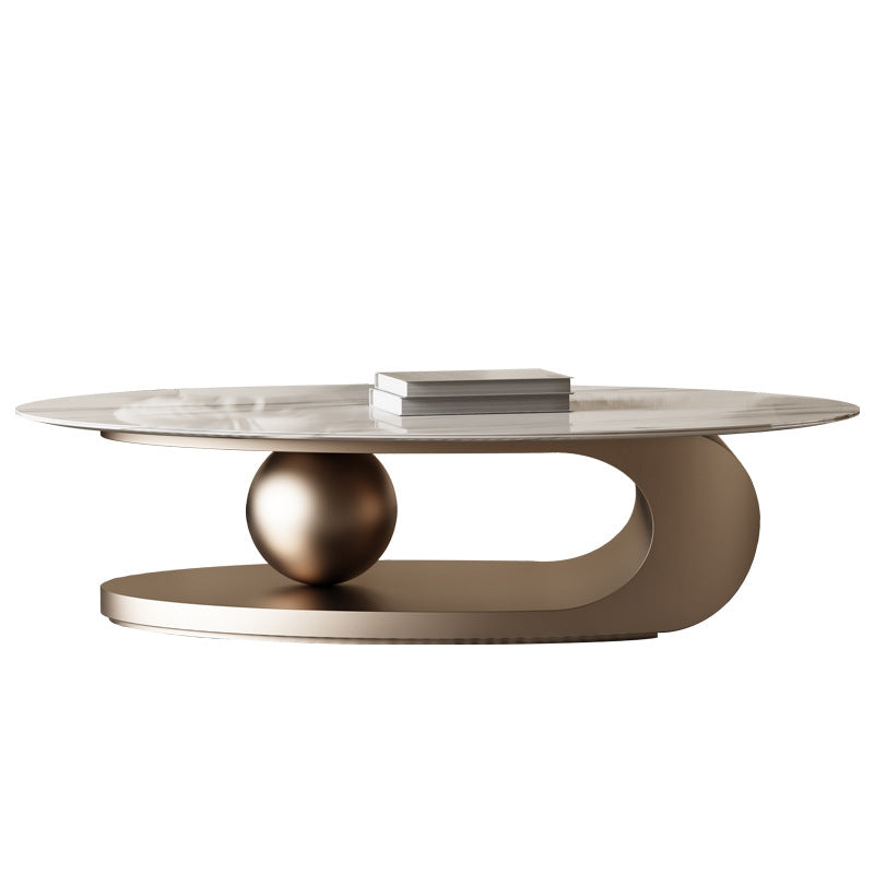 Glam Slate Pedestal Coffee Table Oval White Coffee Table Set