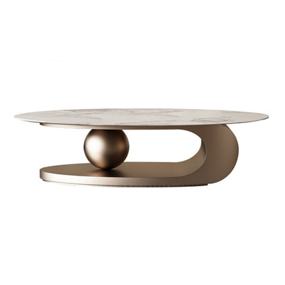 Glam Slate Pedestal Coffee Table Oval White Coffee Table Set