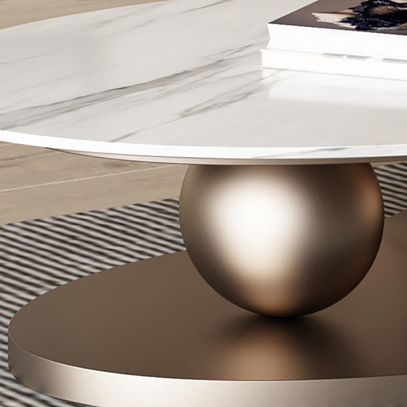 Glam Slate Pedestal Coffee Table Oval White Coffee Table Set