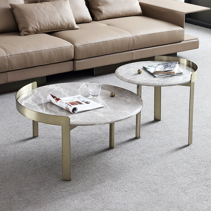 Glam Slate Coffee Table Round Beige Coffee Table Set with 3 Legs