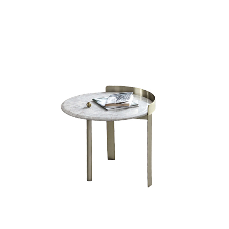 Glam Slate Coffee Table Round Beige Coffee Table Set with 3 Legs