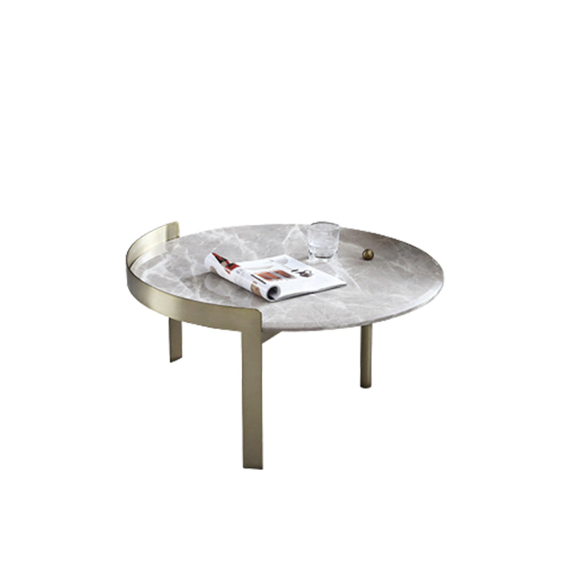 Glam Slate Coffee Table Round Beige Coffee Table Set with 3 Legs