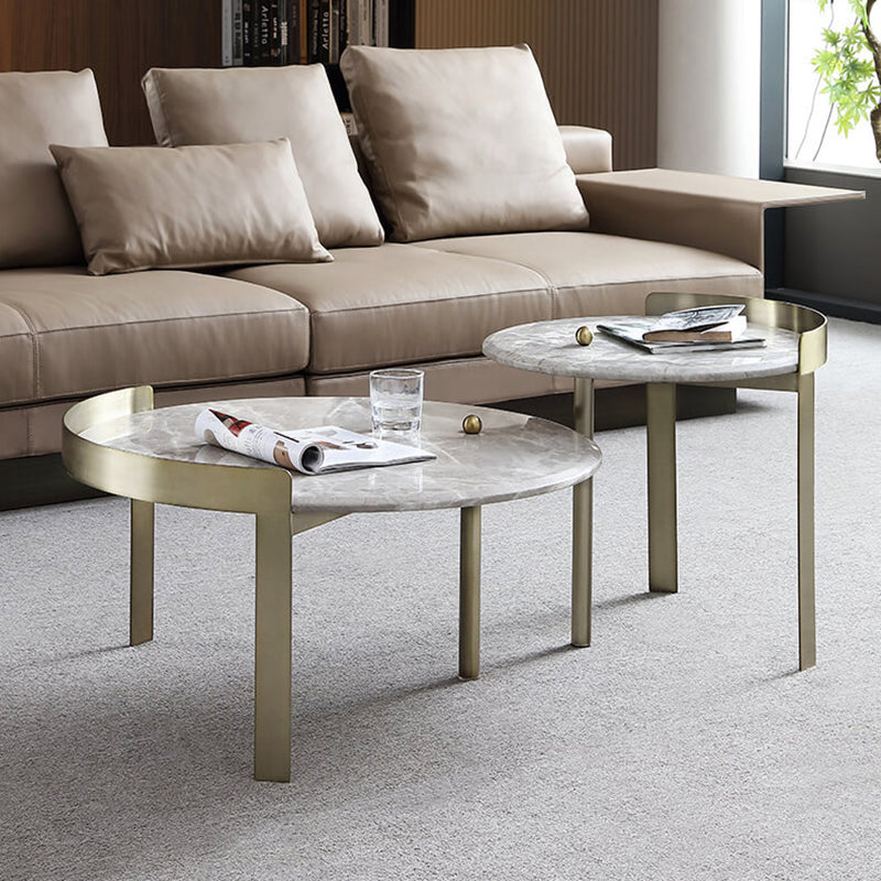 Glam Slate Coffee Table Round Beige Coffee Table Set with 3 Legs