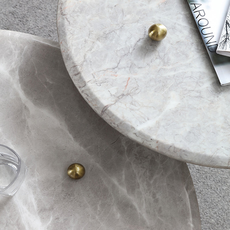 Glam Slate Coffee Table Round Beige Coffee Table Set with 3 Legs