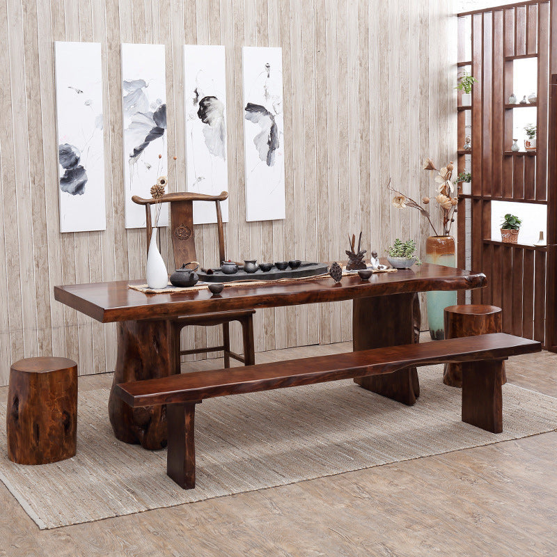 Rectangle Solid Wood Coffee Table Dark Brown Abstract Cocktail Table