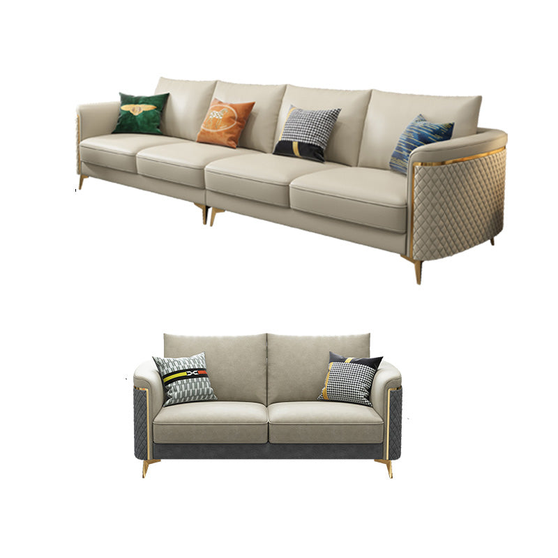 Glam Tuxedo Arm Sofa Stain Genuine Leather Sofa with Pillows