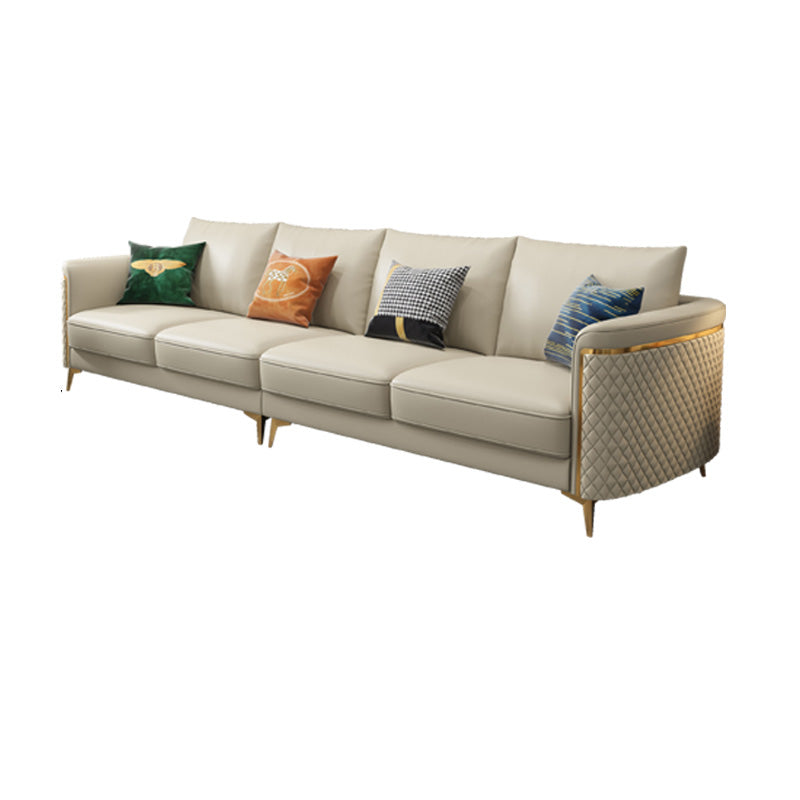 Glam Tuxedo Arm Sofa Stain Genuine Leather Sofa with Pillows