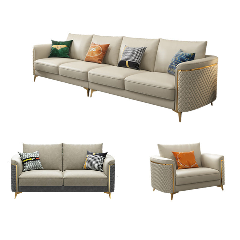 Glam Tuxedo Arm Sofa Stain Genuine Leather Sofa with Pillows