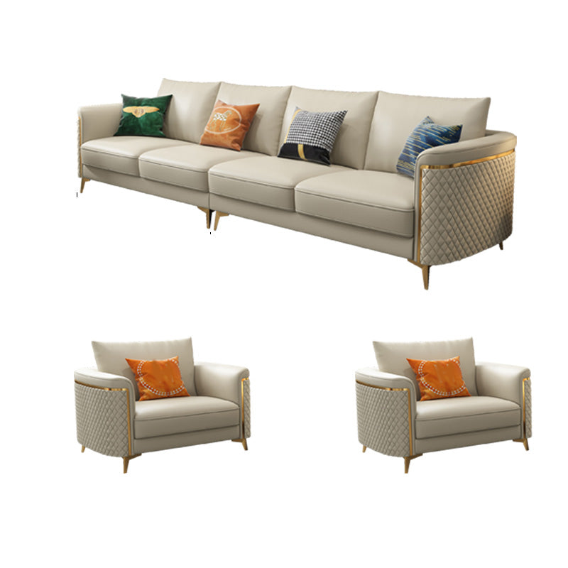 Glam Tuxedo Arm Sofa Stain Genuine Leather Sofa with Pillows