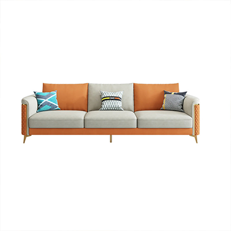Glam Tuxedo Arm Sofa Stain Genuine Leather Sofa with Pillows