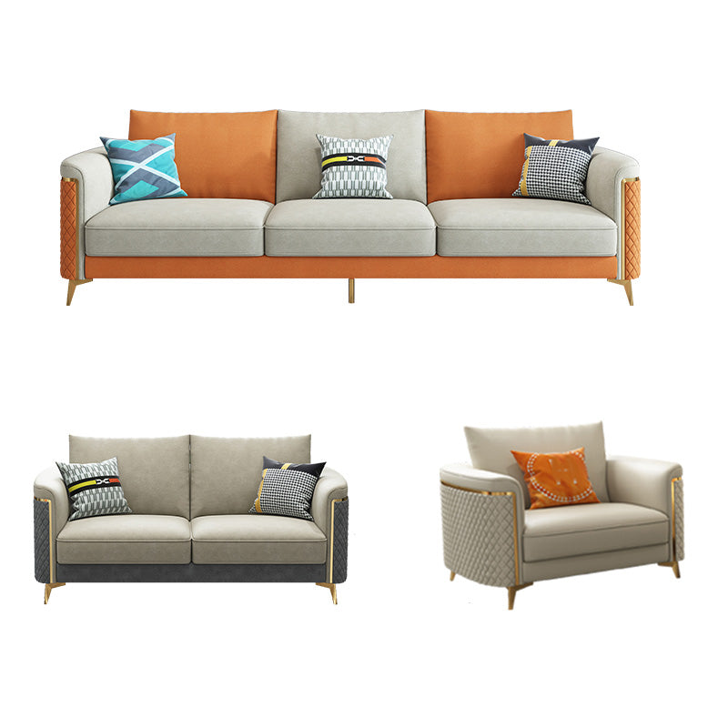 Glam Tuxedo Arm Sofa Stain Genuine Leather Sofa with Pillows
