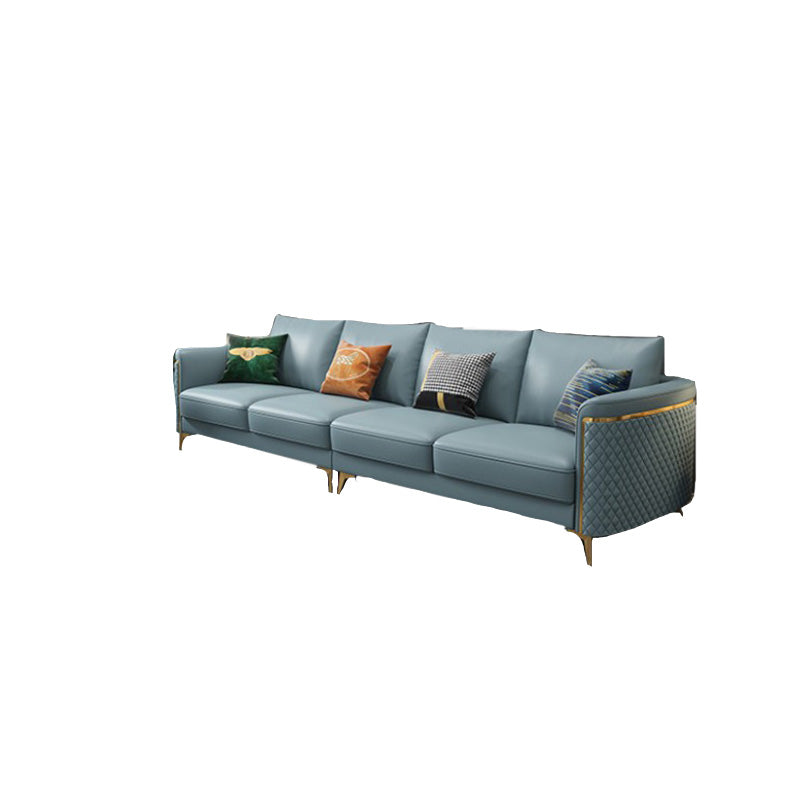 Glam Tuxedo Arm Sofa Stain Genuine Leather Sofa with Pillows