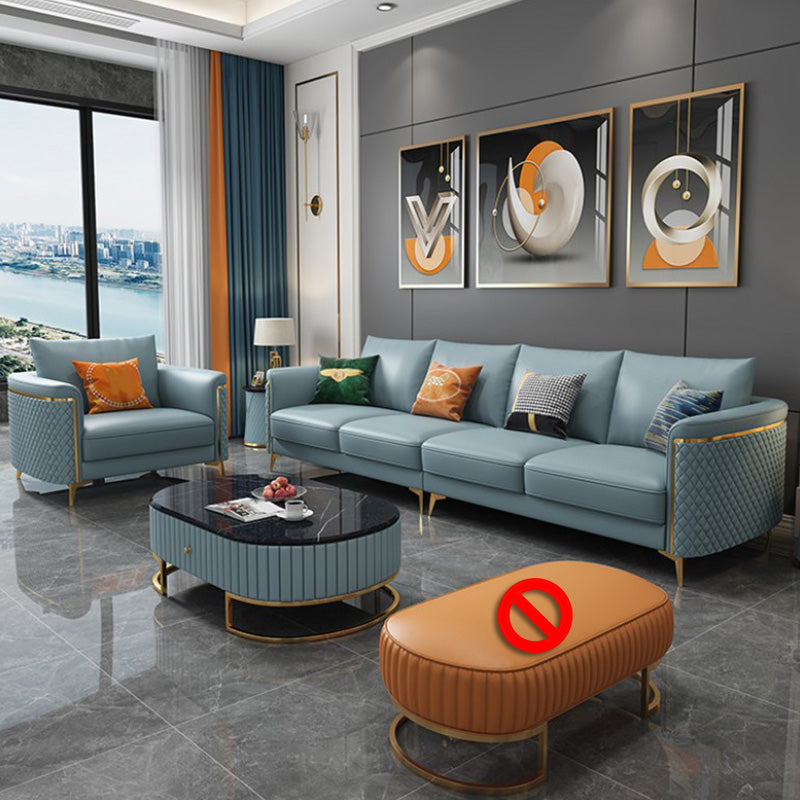 Glam Tuxedo Arm Sofa Stain Genuine Leather Sofa with Pillows