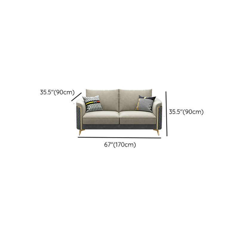 Glam Tuxedo Arm Sofa Stain Genuine Leather Sofa with Pillows