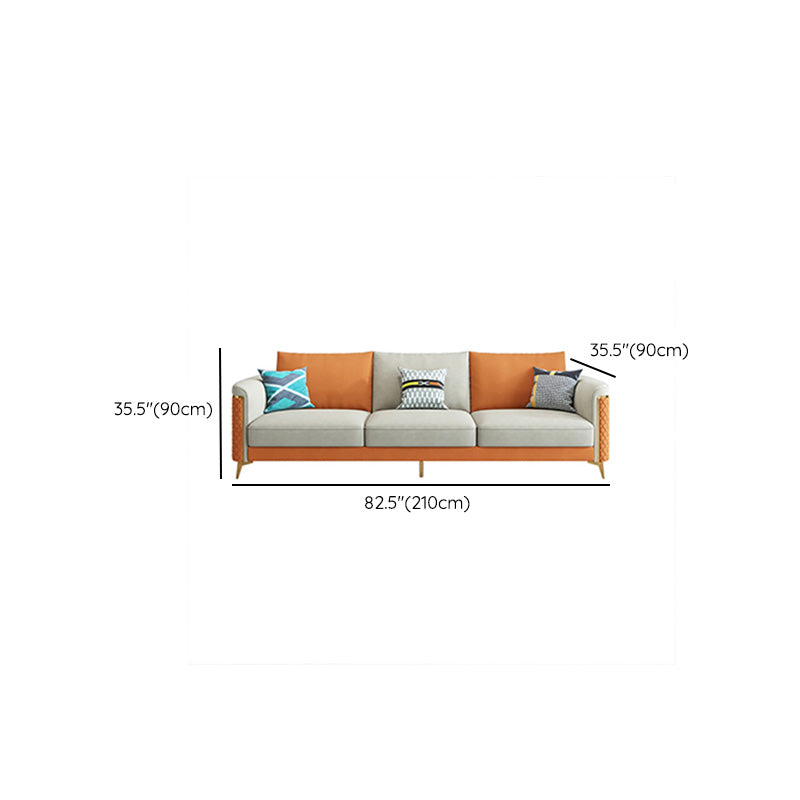 Glam Tuxedo Arm Sofa Stain Genuine Leather Sofa with Pillows